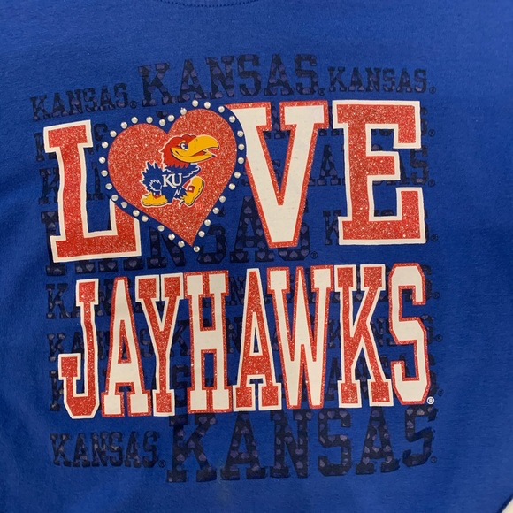 Girl’s Blue Kansas Jayhawks long sleeve Tee - Picture 2 of 4